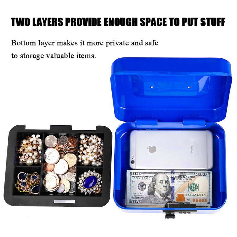 Jssmst Medium Cash Box with Combination Lock-Durable Metal Cash Box with Money Tray Blue, 7.87 x 6.3 x 3.35 inches, CB0702M - Image 2